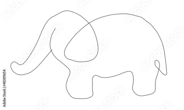 Fototapeta One line drawing an elephant. Modern minimalist art, aesthetic contours. Abstract elephant portrait in minimalist style. Continuous line vector illustration