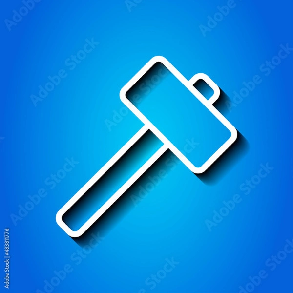 Fototapeta Hammer simple icon vector. Flat desing. White icon with shadow on blue background.ai