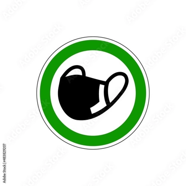 Obraz Yes!  It is allowed for everyone to wear a mask. Vector. The icon with a green contour on a white background. For any use. Warns.