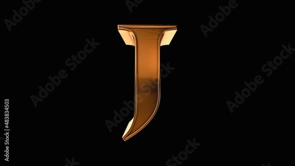 Obraz J 3D Antique Gold Bronze Letter Number on a Black Background