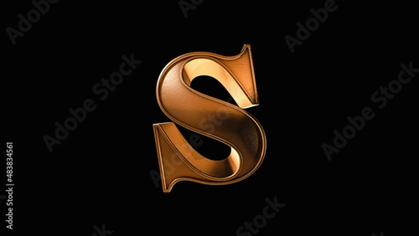 Obraz S 3D Antique Gold Bronze Letter Number on a Black Background