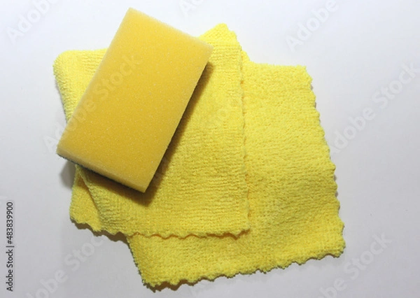 Obraz Concept of cleaning of premises, offices and houses. This is a tool to guide cleanliness. Soap, sponges, rags.