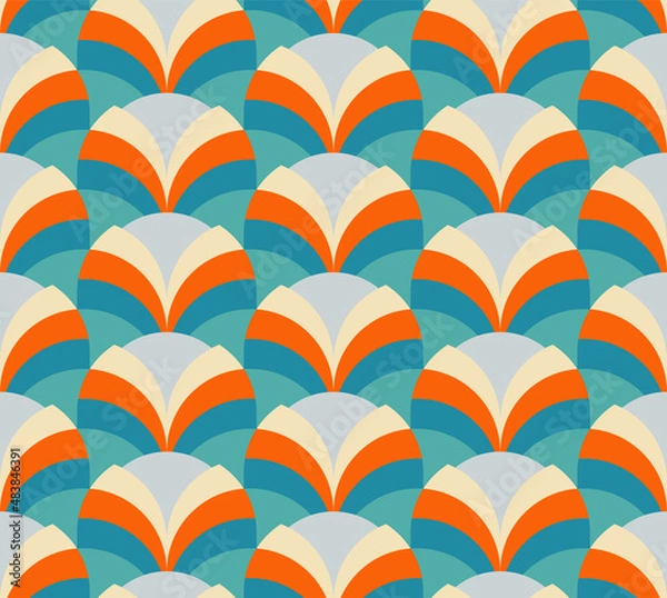 Fototapeta Retro 1970s Inspired Geometric Seamless Pattern Design. 60s And 70s Aesthetic Repeat Pattern. 