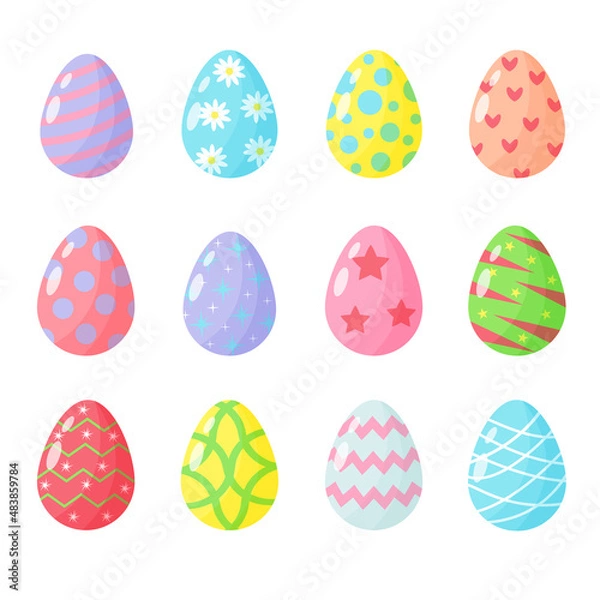 Fototapeta Set of Easter eggs with different patterns. Design elements for holiday cards. Vector Illustration