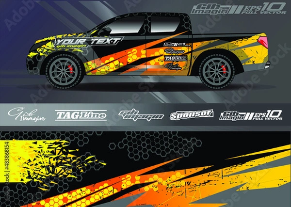 Obraz Race car wrap decal designs. Abstract racing and sport background for car livery or daily use car vinyl sticker. Full vector eps 10.