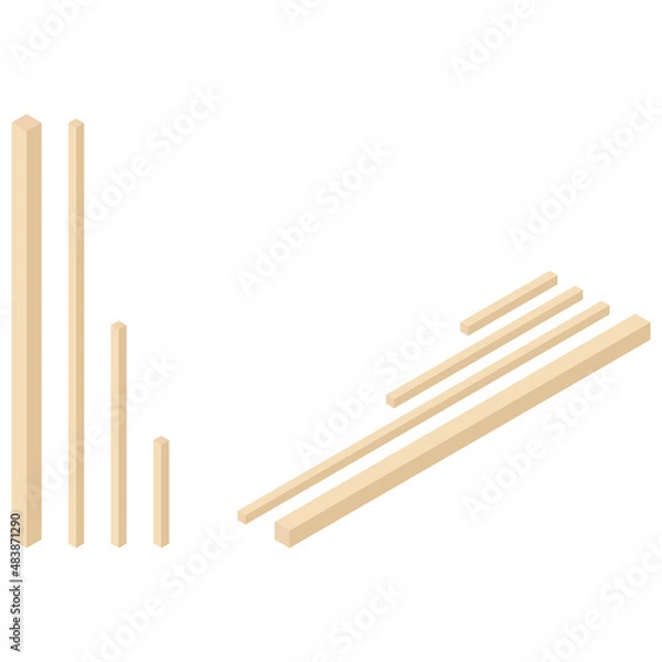 Fototapeta Wooden slats, isometric view. 3D Render. Vector illustration.