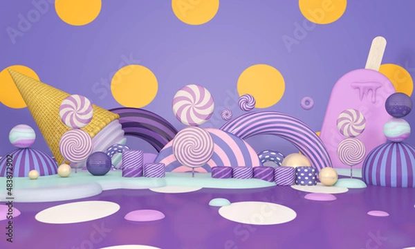 Fototapeta Empty room with wall pattern background. 3D illustration, 3D rendering	
