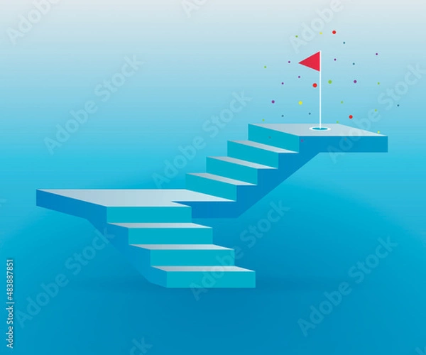 Obraz Ladder to success, goal achievement. Steps to finish,  vector illustration, growth ladder.