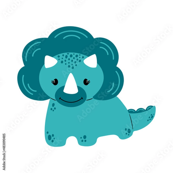 Obraz Cute little dinosaur. Vector illustration, isolated on a white background. Scandinavian cartoon style flat design. Concept for children print.	
