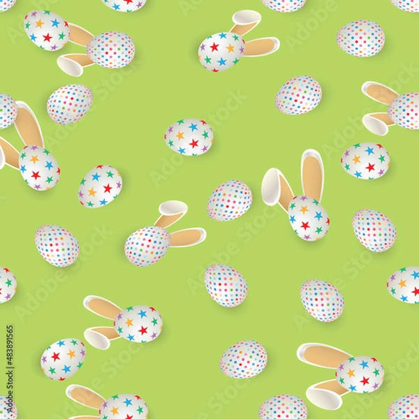 Fototapeta Holiday Model of greeting seamless pattern  with  easter colored eggs. Vector Illustration