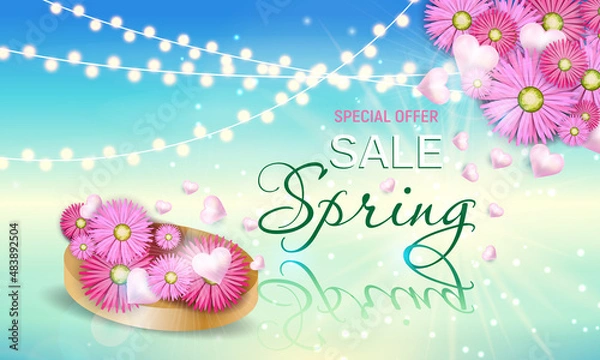 Fototapeta Sale spring  banner with beautiful flower. Can be used for template, banners, wallpaper, flyers, invitation, posters, brochure, voucher discount. Vector illustration - Images vectorielles