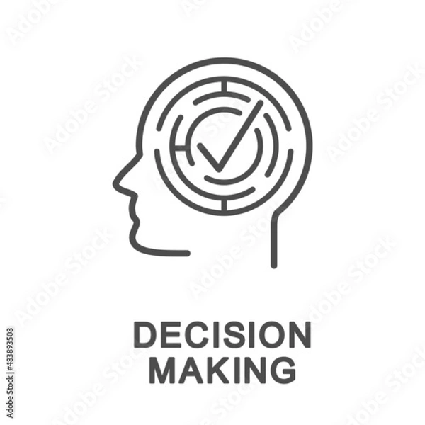 Fototapeta Icon – decision making. Cognitive decision making process in a maze of paths. The thin contour lines.