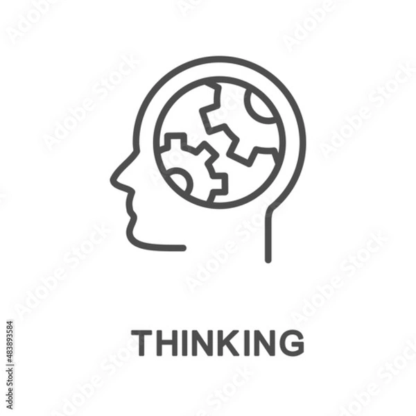 Fototapeta Icon – thinking. The process of processing information in the human mind. The thin contour lines.