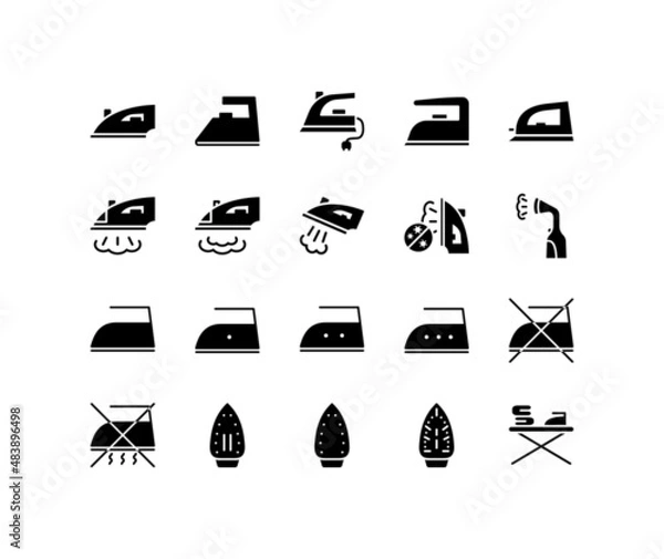 Fototapeta Iron flat line icons set. Home appliance, Steam generator iron. Simple flat vector illustration for web site or mobile app