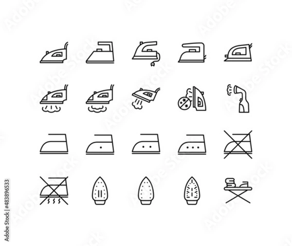Fototapeta Iron flat line icons set. Home appliance, Steam generator iron. Simple flat vector illustration for web site or mobile app