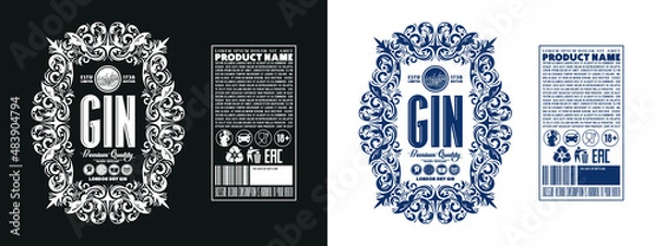 Fototapeta Template decorative label for gin