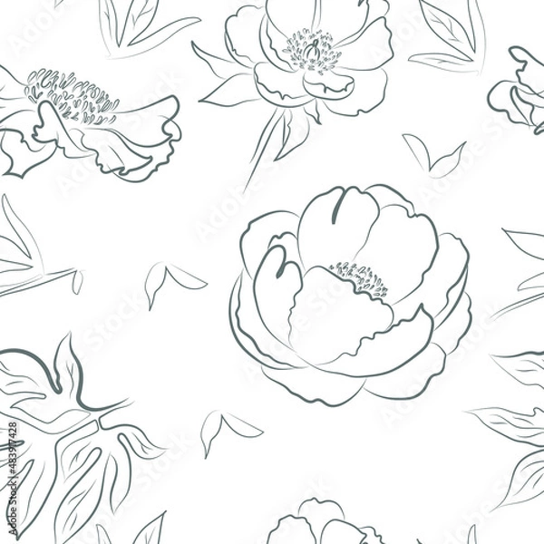 Obraz Floral seamless pattern. Gray lines on a white background