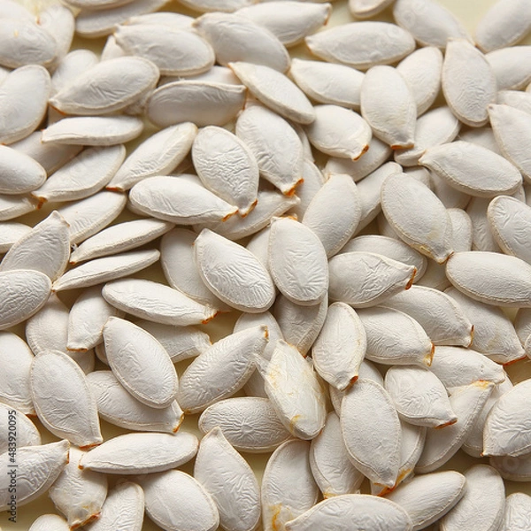 Fototapeta Food background of pumpkin seeds. pumpkin seeds background. Square texture of large white seeds.