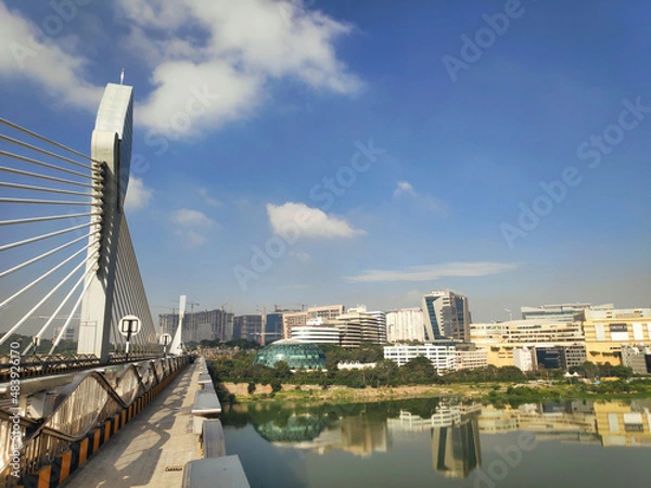 Obraz The new bridge connecting the traditional old and new hi tech regions of Hyderabad city in India