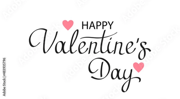 Fototapeta Happy Valentine's Day text, handwritten typographic poster on red background.