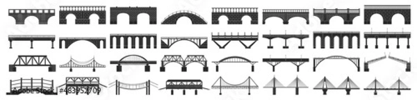 Fototapeta Bridge vector illustration on white background. Vector black set icon river construction. Isolated black set icon bridge.