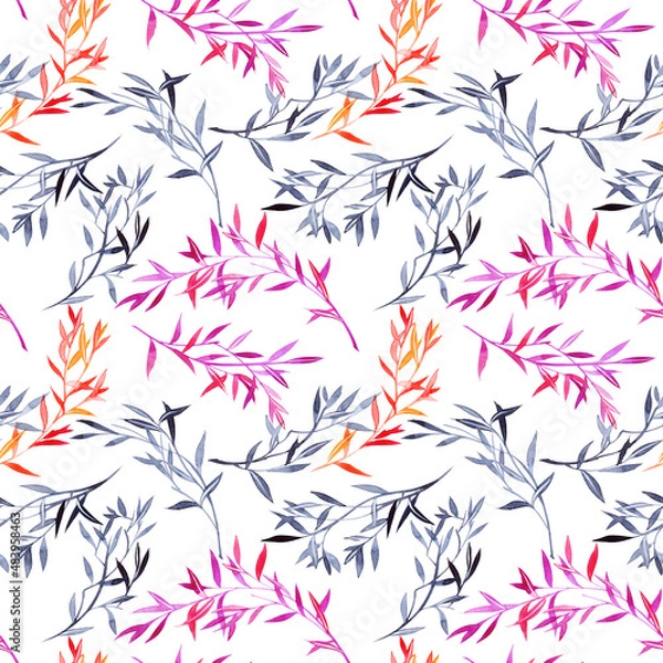 Obraz Watercolor leaves on white background