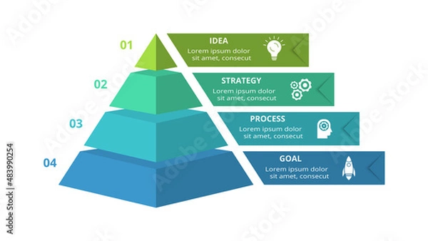 Fototapeta Vector pyramid up arrows infographic, diagram chart, triangle graph presentation. Business timeline concept with 4 parts