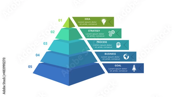Fototapeta Vector pyramid up arrows infographic, diagram chart, triangle graph presentation. Business timeline concept with 5 parts
