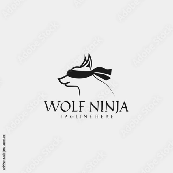 Fototapeta Wolf ninja logo design. Wolf logo template using blindfold. Vector Illustration