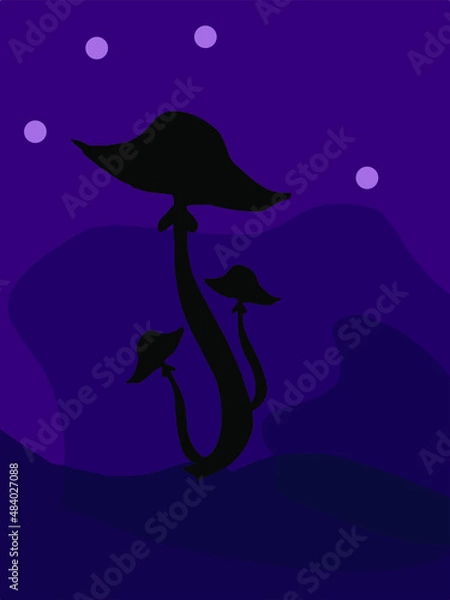 Obraz Silhouette of three mushrooms.