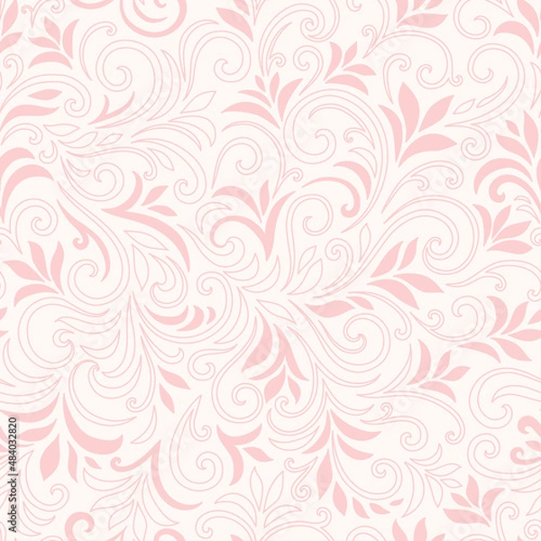 Fototapeta Elegant seamless pattern with leaves and curls. Luxury floral background. Vector illustration.