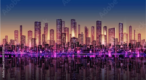 Fototapeta City background with architecture, skyscrapers, megapolis, buildings, downtown.