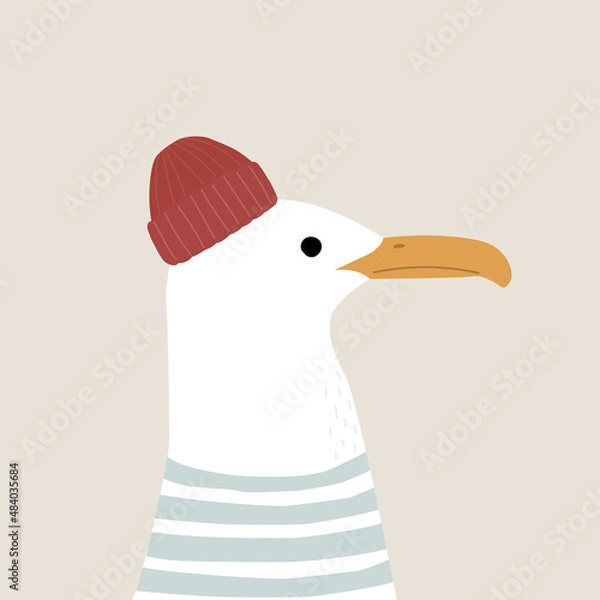 Fototapeta Funny seagull captain. Kids graphic. Vector hand drawn illustration.