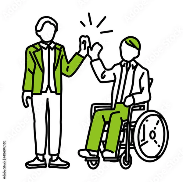 Fototapeta 車椅子に乗った人とハイタッチする人