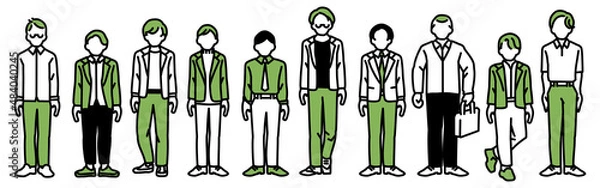Obraz スーツやシャツを着た男性の全身イラストセット