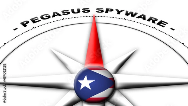 Fototapeta Puerto Rico Globe Sphere Flag and Compass Concept Pegasus Spyware Titles – 3D Illustration