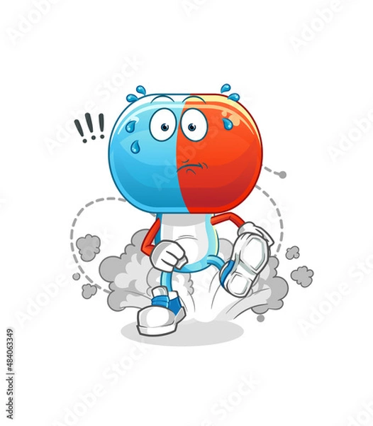 Fototapeta capsule head cartoon running illustration. character vector