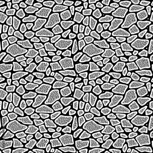 Fototapeta Stone wall seamless pattern, vector background, grayscale