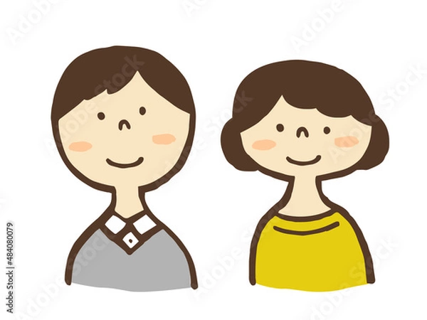 Fototapeta かわいい男性と女性の夫婦／手描きイラスト素材