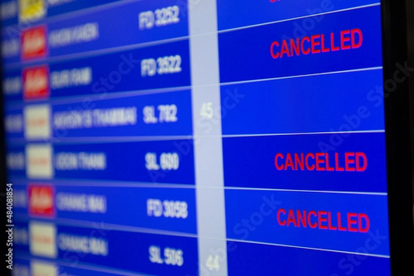 Fototapeta Flight cancellation on board at the air port.