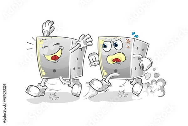 Fototapeta dice play chase cartoon. cartoon mascot vector