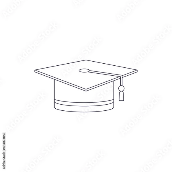 Obraz Black graduation cap in line art. Student cap on an isolated white background. Education Icon. Vector stock illustration.