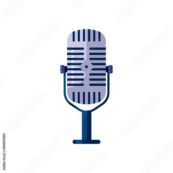 Fototapeta Podcast microphone in flat design. Icon on an isolated white background. Vector stock illustration