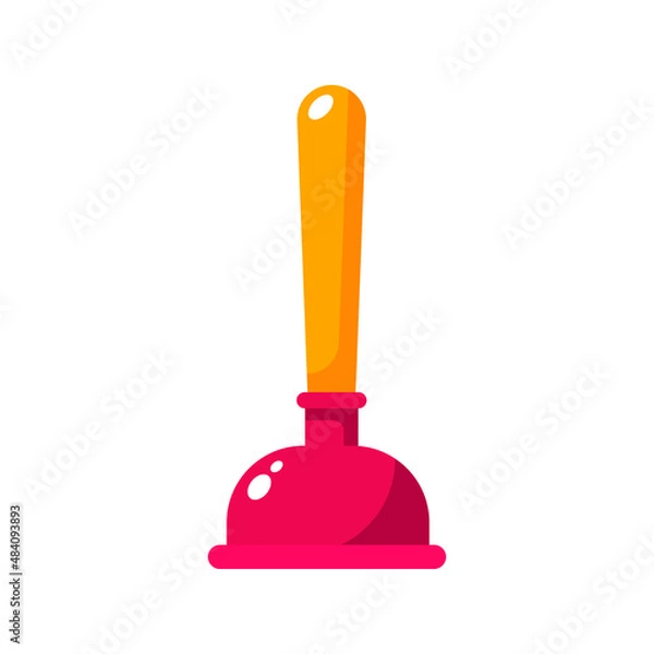 Obraz Rubber plunger with wooden handle in flat design. Sewer blockage cleaning tool on an isolated white background. Vector stock illustration