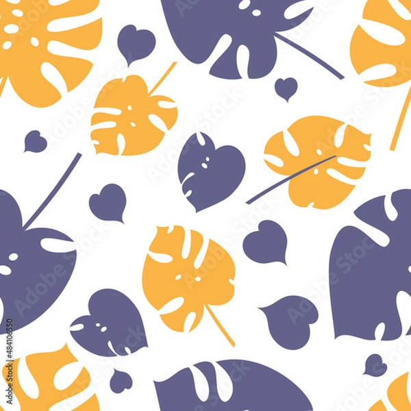 Fototapeta Tropical leaves. Monstera vector pattern. Random ornament. Bicolor palette. Flat style.