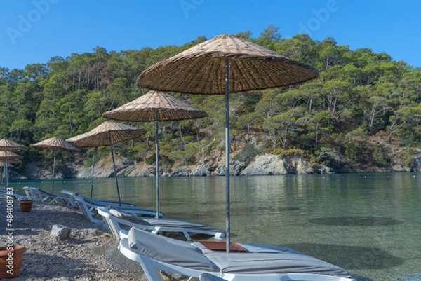 Obraz Beach umbrellas and beachside loungers