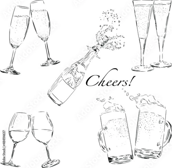 Obraz 乾杯セット　線画