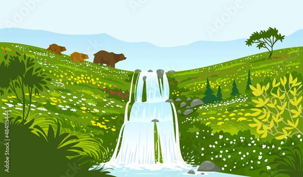 Obraz Waterfall and bears