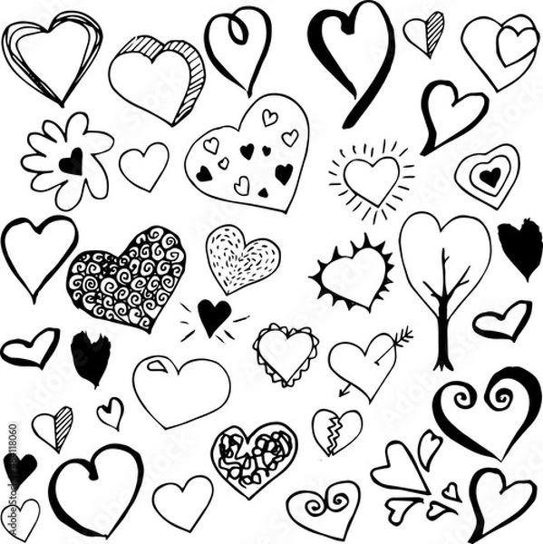 Fototapeta Collection of doodle sketch hearts