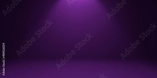 Fototapeta Purple empty background with studio spotlight on top in the form of a cone with darkened edges. 3d render